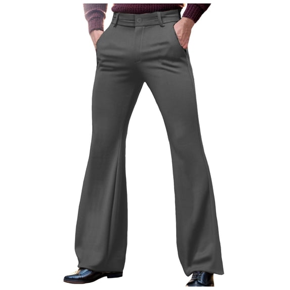 XIAOCHA Mens Flared Leg Dress Pant Wide Leg Full Length Button Waist Trouser Smooth Retro Party Pants