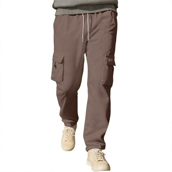 XIAOCHA Mens Cargo Pants Loose Fit Straight Leg Trousers Winter Outdoor Streetwear PantsBrownXXL