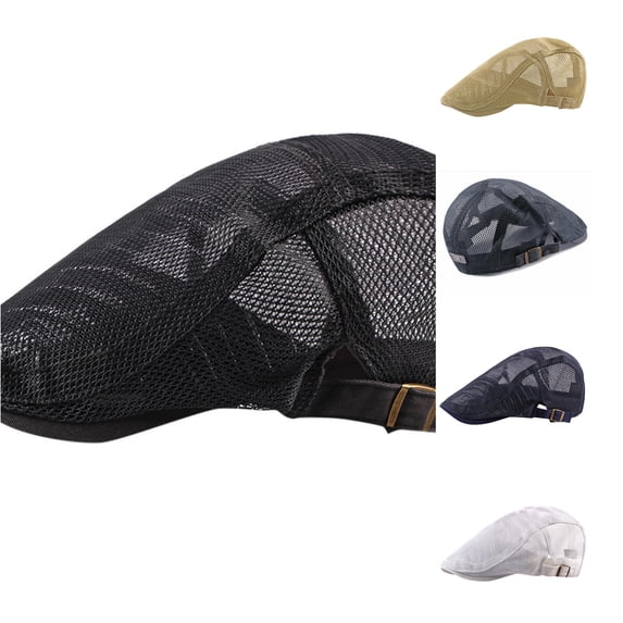 XIAOCHA Mens Full‑Mesh Flat Cap Breathable Sun Protection Sports Cap,Black