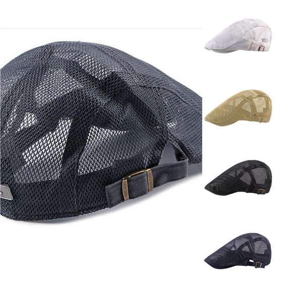 XIAOCHA Mens Full‑Mesh Flat Cap Breathable Sun Protection Sports Cap,Grey