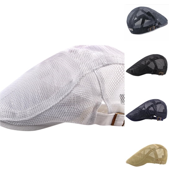 XIAOCHA Mens Full‑Mesh Flat Cap Breathable Sun Protection Sports Cap,White