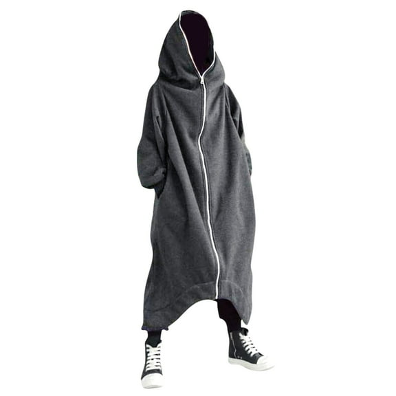 XIAOCHA Mens Full-Zip Coat Oversized Long Length Hooded Top Comfortable Casual Homewear Hoodie