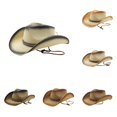 thumbnail image 1 of XIAOCHA Mens Gradient‑Weave Rivet‑Trim Cowboy Hat Chin‑Strap Western Hats Horse‑Riding Travel Straw Cowboy Hat,Beige, 1 of 3