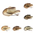 thumbnail image 1 of XIAOCHA Mens GradientâWeave Rivetâ Cowboy Hat ChinâStrap Western Hats HorseâRiding Travel Straw Cowboy Hat,Coffee, 1 of 3