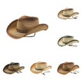 thumbnail image 1 of XIAOCHA Mens GradientâWeave Rivetâ Cowboy Hat ChinâStrap Western Hats HorseâRiding Travel Straw Cowboy Hat,Khaki, 1 of 3