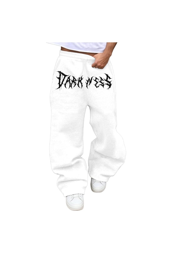 Mens Graphic Printed Drawstring Wide Leg Sweatpants Streetwear Loose Fit Casual Trousers