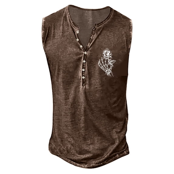 XIAOCHA Mens Graphic Printed Tank Top Henley Neck Sleeveless Casual Muscle Vintage Tee Shirt