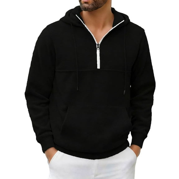 XIAOCHA Mens Half-Zip Hoodies Loose Henley Hooded Sweatshirt Fall Winter Warm Comfy Casual Hoodie