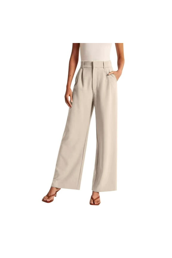 Mens High Waisted Pleated Wide Leg Pants Wide Leg Full Length Buttoned Waist Dress Pants Smooth Sophisticated office Trousers