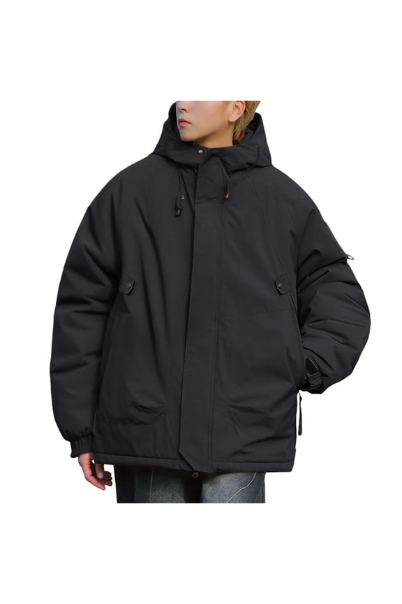 Mens Hooded Jacket Winter -Lined Warmth Windproof Waterproof Hardshell Outwear Vintage Style Long Sleeves Solid Color Outdoors Jackets