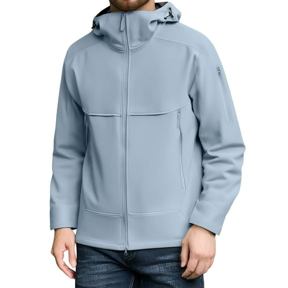 XIAOCHA Mens Hooded Jacket Zip Front Waterproof Long Sleeves Sports Hardshell Outwear Solid Color Casual Style Oversize Lightweight Outdoor Jacket