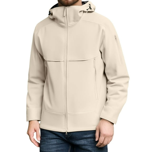 XIAOCHA Mens Hooded Jacket Zip Front Waterproof Long Sleeves Sports Hardshell Outwear Solid Color Casual Style Oversize Lightweight Outdoor Jacket