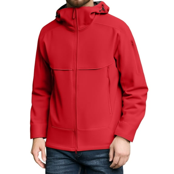XIAOCHA Mens Hooded Jacket Zip Front Waterproof Long Sleeves Sports Hardshell Outwear Solid Color Casual Style Oversize Lightweight Outdoor Jacket