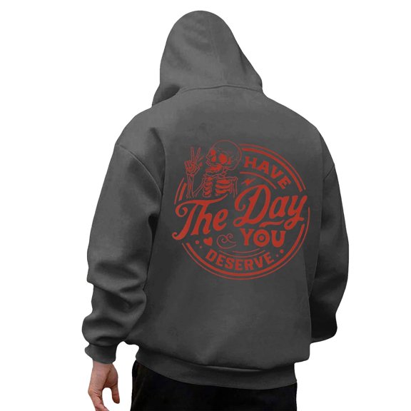 XIAOCHA Mens Hoodies Back Halloween Letter Print Casual Hoodie Loose Fit Comfortable Long Sleeves Pullover Sweatshirt Streetwear