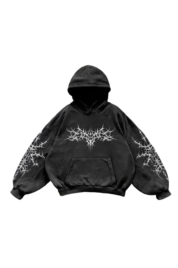Mens Hoodies Gothic Style Spider Web Print Oversized Hooded Sweatshirt Long Sleeve Kangaroo Pocket Pullover Hoodie Streetwear L
