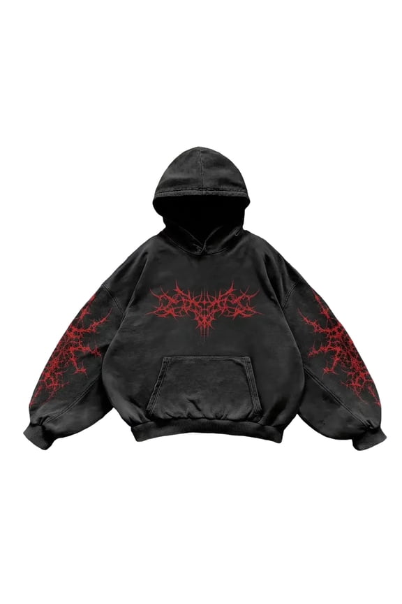 Mens Hoodies Gothic Style Spider Web Print Oversized Hooded Sweatshirt Long Sleeve Kangaroo Pocket Pullover Hoodie Streetwear L