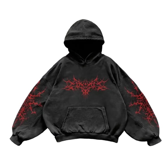 XIAOCHA Mens Hoodies Gothic Style Spider Web Print Oversized Hooded Sweatshirt Long Sleeve Kangaroo Pocket Pullover Hoodie Streetwear L