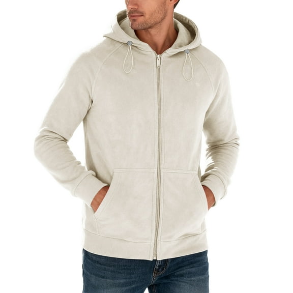 XIAOCHA Mens Hoodies Loose Long Sleeve Solid Color Full Zip Hooded Jacket Kangaroo Pocket Oversized Drawstring Hoodie Coat Streetwear Khaki