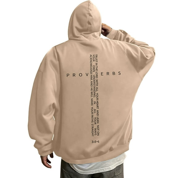 XIAOCHA Mens Hoodies Religious Proverbs 3:5 - 50 Scripture Letter Printed Hoodie Retro Oversized Pullover Long Sleeves Trendy Streetwear