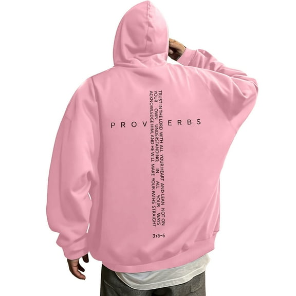 XIAOCHA Mens Hoodies Religious Proverbs 3:5 - 6 Scripture Letter Printed Hoodie Retro Oversized Pullover Long Sleeves Trendy Streetwear