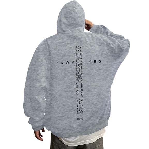XIAOCHA Mens Hoodies Religious Proverbs 3:5 - 6 Scripture Letter Printed Hoodie Retro Oversized Pullover Long Sleeves Trendy Streetwear