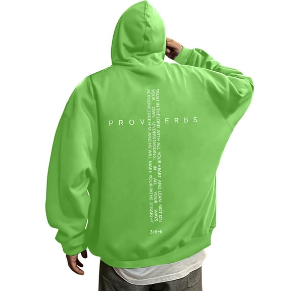 XIAOCHA Mens Hoodies Religious Proverbs 3:5 - 6 Scripture Letter Printed Hoodie Retro Oversized Pullover Long Sleeves Trendy Streetwear
