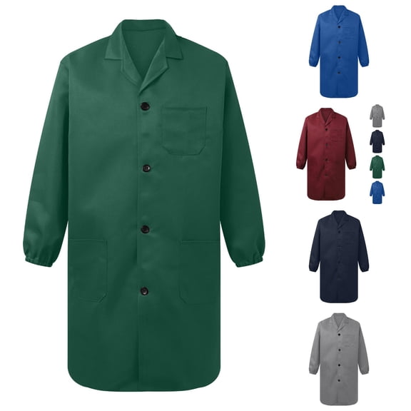 XIAOCHA Mens Industrial Collared Long Sleeve Work Lab Coat Pockets Workwear Uniform Scrub Jacket