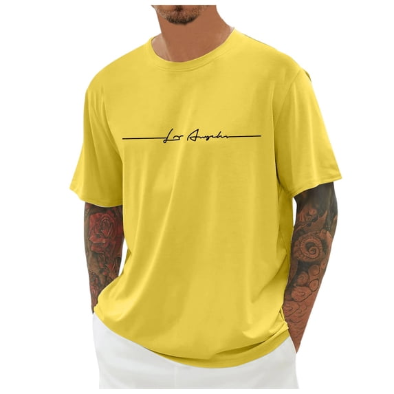 XIAOCHA Mens Letter Print T Shirt Short Sleeve Crewneck Pullover Tee Breathable Minimalist Streetwear Tees
