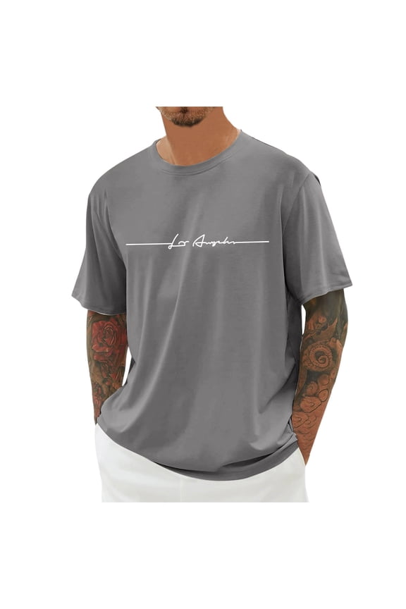 Mens Letter Print T Shirt Short Sleeve Crewneck Pullover Tee Breathable Minimalist Streetwear Tees