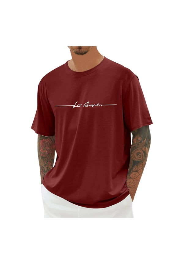 Mens Letter Print T Shirt Short Sleeve Crewneck Pullover Tee Breathable Minimalist Streetwear Tees