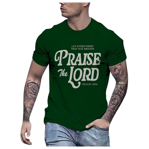 XIAOCHA Mens Letter Print Tee Short Sleeve Crewneck Pullover Shirt Breathable Casual Religious Tees