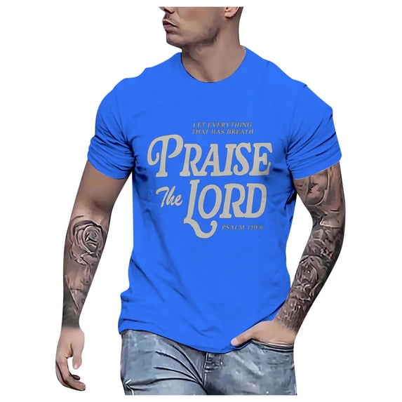 XIAOCHA Mens Letter Print Tee Short Sleeve Crewneck Pullover Shirt Breathable Casual Religious Tees