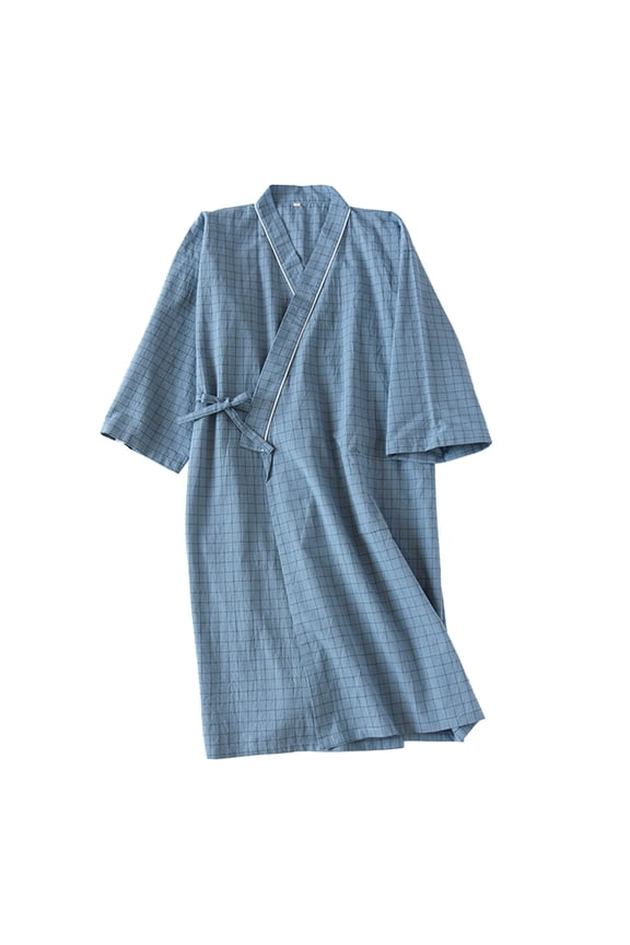 Mens Lightweight Robe Short-Sleeve Kimono Style Loungewear For Breathable Daily Comfort