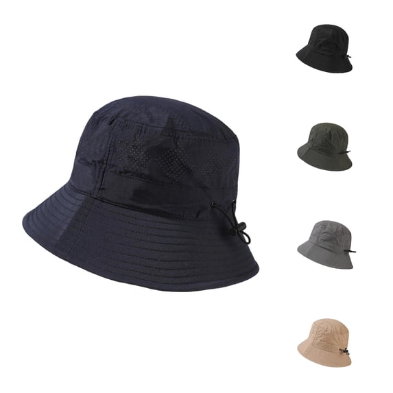 XIAOCHA Mens Mesh Drawstring Bucket Hat Solid Sun Hat Outdoor Boonie Hat,Navy