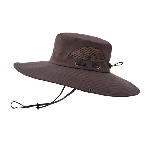 XIAOCHA Mens Mesh‑Panel Boonie Hat Wide‑Brim Sun Hat Outdoor Fishing Hat,Coffee