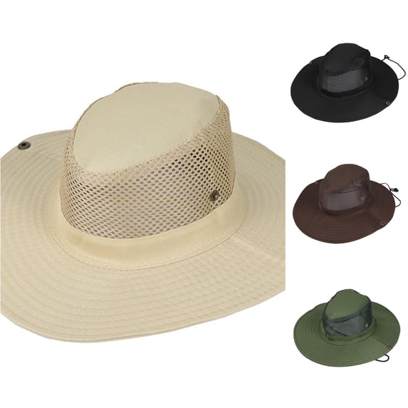 XIAOCHA Mens Mesh‑Vent Boonie Hat Solid Sun Hat Outdoor Hiking Hat,Beige
