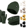 thumbnail image 1 of XIAOCHA Mens Minimal‑Patch Rib‑Knit Beanie Solid Outdoor Hiking Neck‑Gaiter Fall Winter Knit‑Gloves,Army Green, 1 of 5
