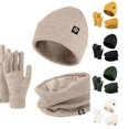 thumbnail image 1 of XIAOCHA Mens Minimal‑Patch Rib‑Knit Beanie Solid Outdoor Hiking Neck‑Gaiter Fall Winter Knit‑Gloves,Khaki, 1 of 5
