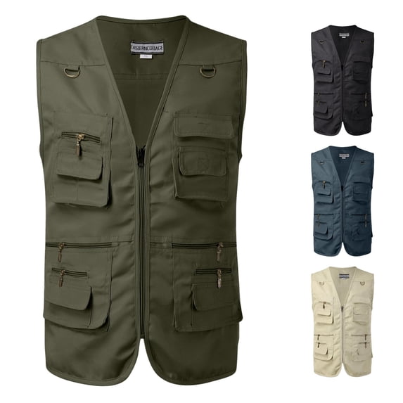 XIAOCHA Mens Multi Pocket Utility Vest Sleeveless Outdoor Fishing Photography Waistcoat