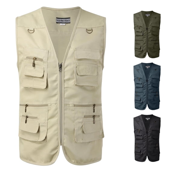 XIAOCHA Mens Multi Pocket Utility Vest Sleeveless Outdoor Fishing Photography Waistcoat