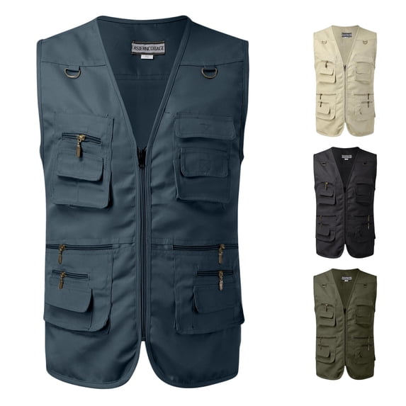 XIAOCHA Mens Multi Pocket Utility Vest Sleeveless Outdoor Fishing Photography Waistcoat