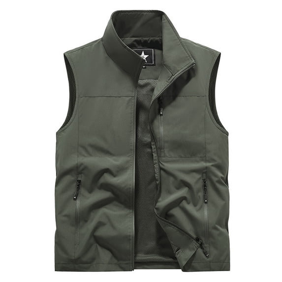 XIAOCHA Mens Multi Pocket Utility Vest Sleeveless Stand Collar Zip Up Vest Breathable Rugged Outdoor Vests