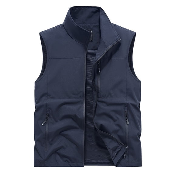 XIAOCHA Mens Multi Pocket Utility Vest Sleeveless Stand Collar Zip Up Vest Breathable Rugged Outdoor Vests