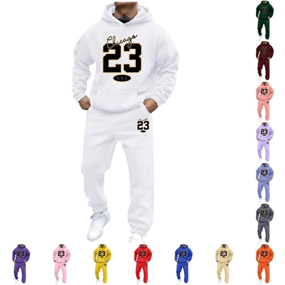 XIAOCHA Mens Number Letter Tracksuit Set Chicago 23 Print Athletic Hoodie And Jogger Pants