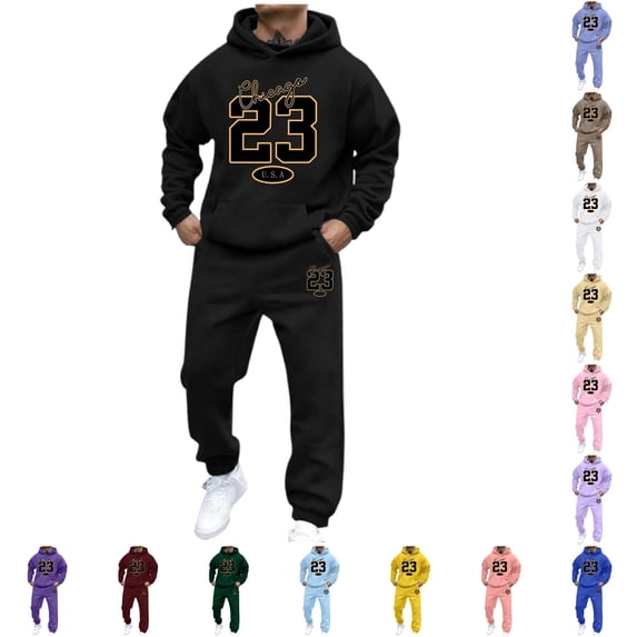 XIAOCHA Mens Number Letter Tracksuit Set Chicago 23 Print Athletic Hoodie And Jogger Pants