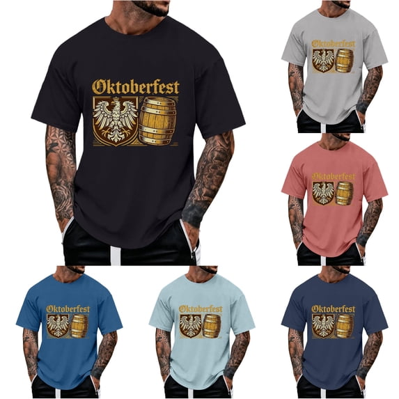 XIAOCHA Mens Oktoberfest Graphic Print T Shirt Short Sleeve Tees Holiday Crewneck Tops