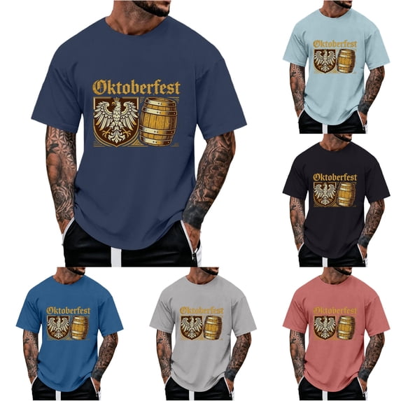 XIAOCHA Mens Oktoberfest Graphic Print T Shirt Short Sleeve Tees Holiday Crewneck Tops