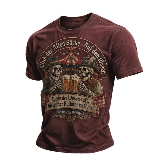 XIAOCHA Mens OktoberfestâSkeletonâ WashedâStyle Tees FestiveâParty Shirts CrewâNeck Shirts