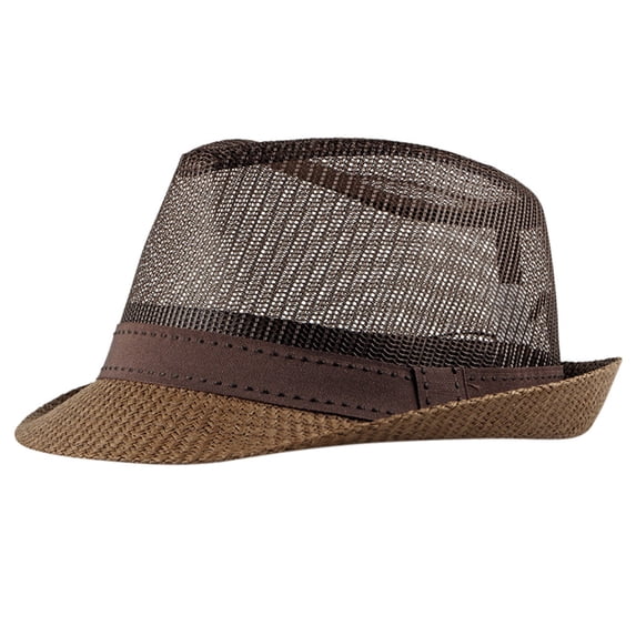 XIAOCHA Mens Open‑Mesh Fedora Hat Breathable Build for Sun Protection Outdoor Fedoracaps,Coffee