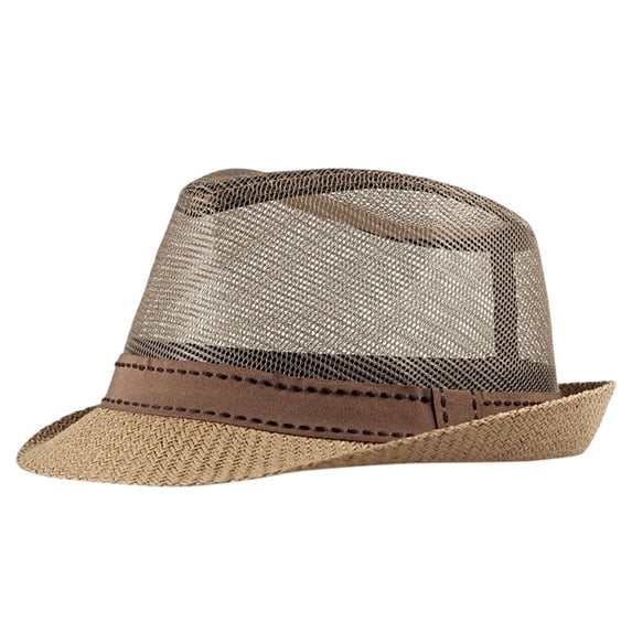 XIAOCHA Mens Open‑Mesh Fedora Hat Breathable Build for Sun Protection Outdoor Fedoracaps,Khaki